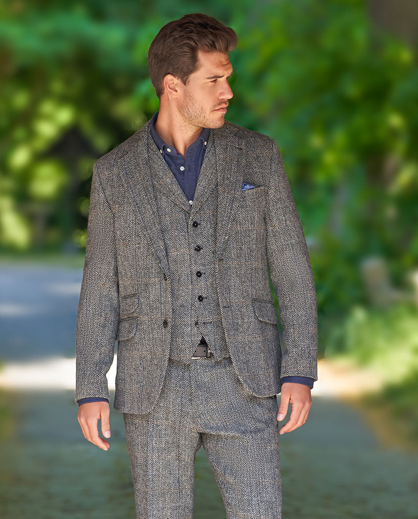 Harris Tweed Sakko "London" in grey Herringbone