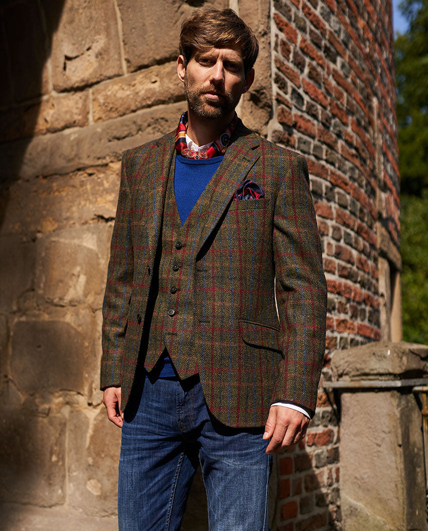 Harris Tweed Sakko "London" in red-blue Check