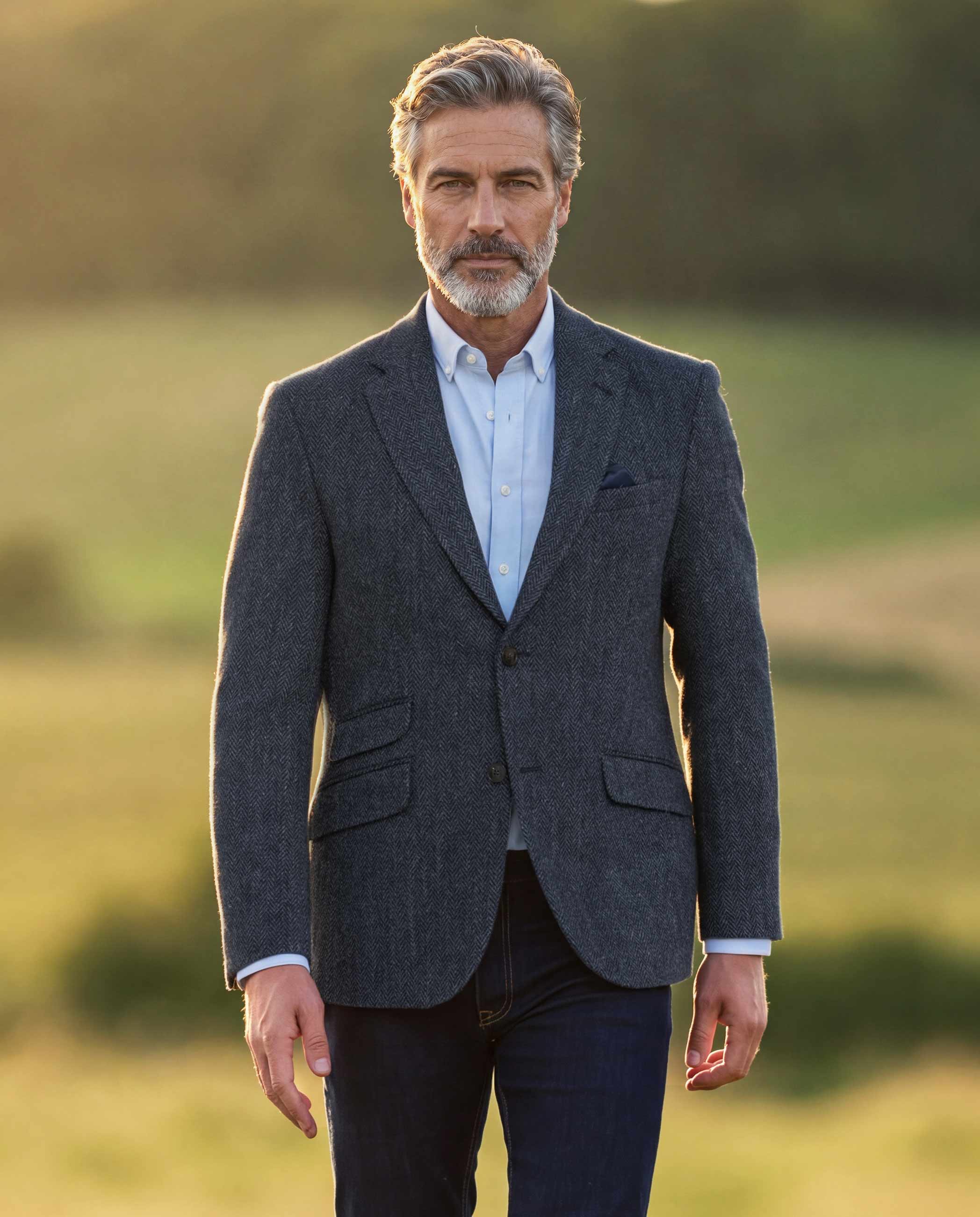 Harris Tweed Sakko ''London'' in seastone navy Herringbone