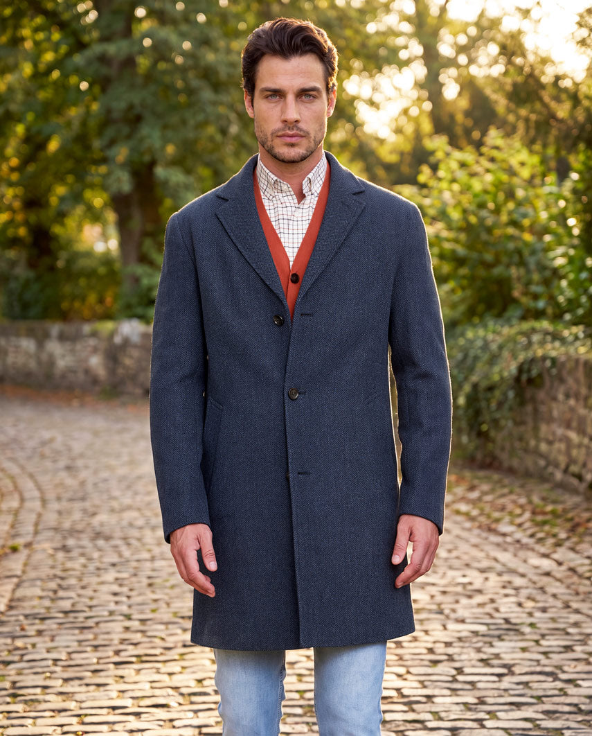 Herren Tweedmantel "Howard" in blue Herringbone