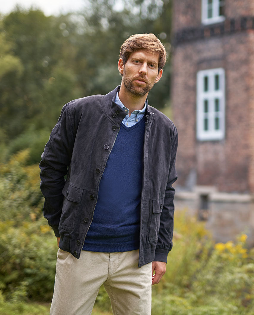 Men's "Winner" leather blouson in navy
