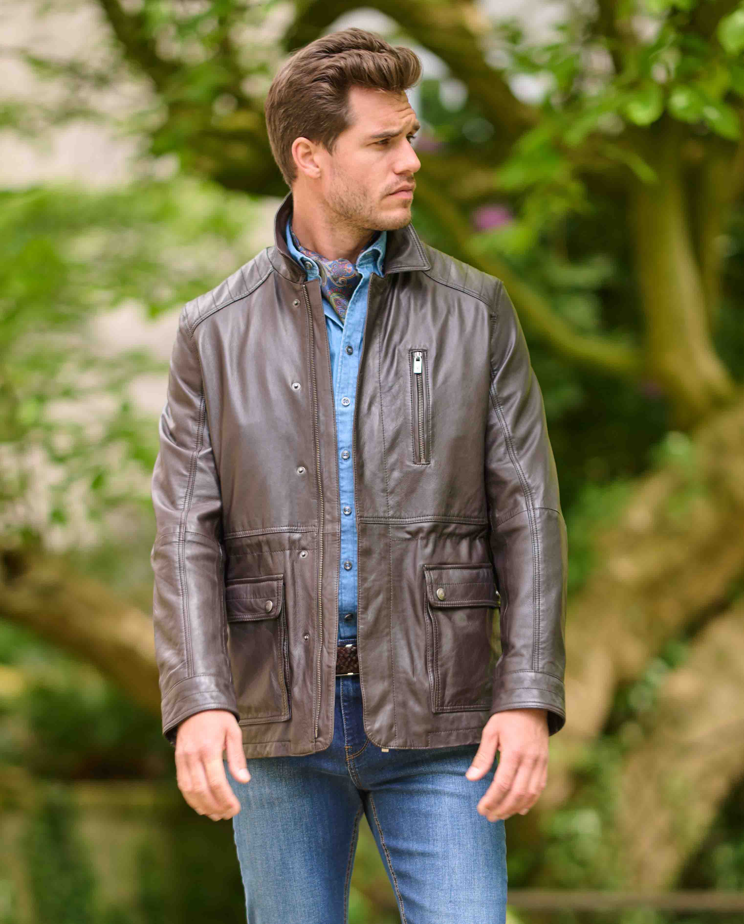Men's leather jacket "Seattle" made of lamb nappa leather in dark brown