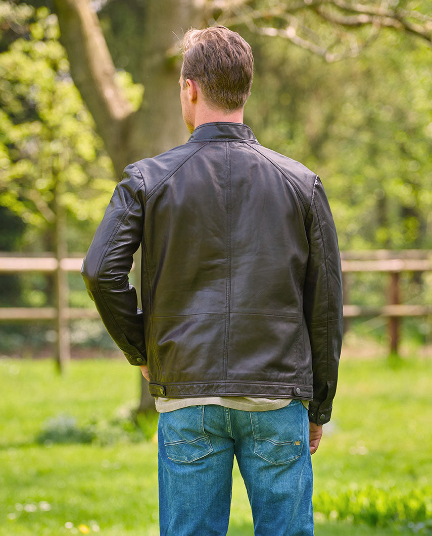 Men's "Brighton II" leather biker jacket in dark brown