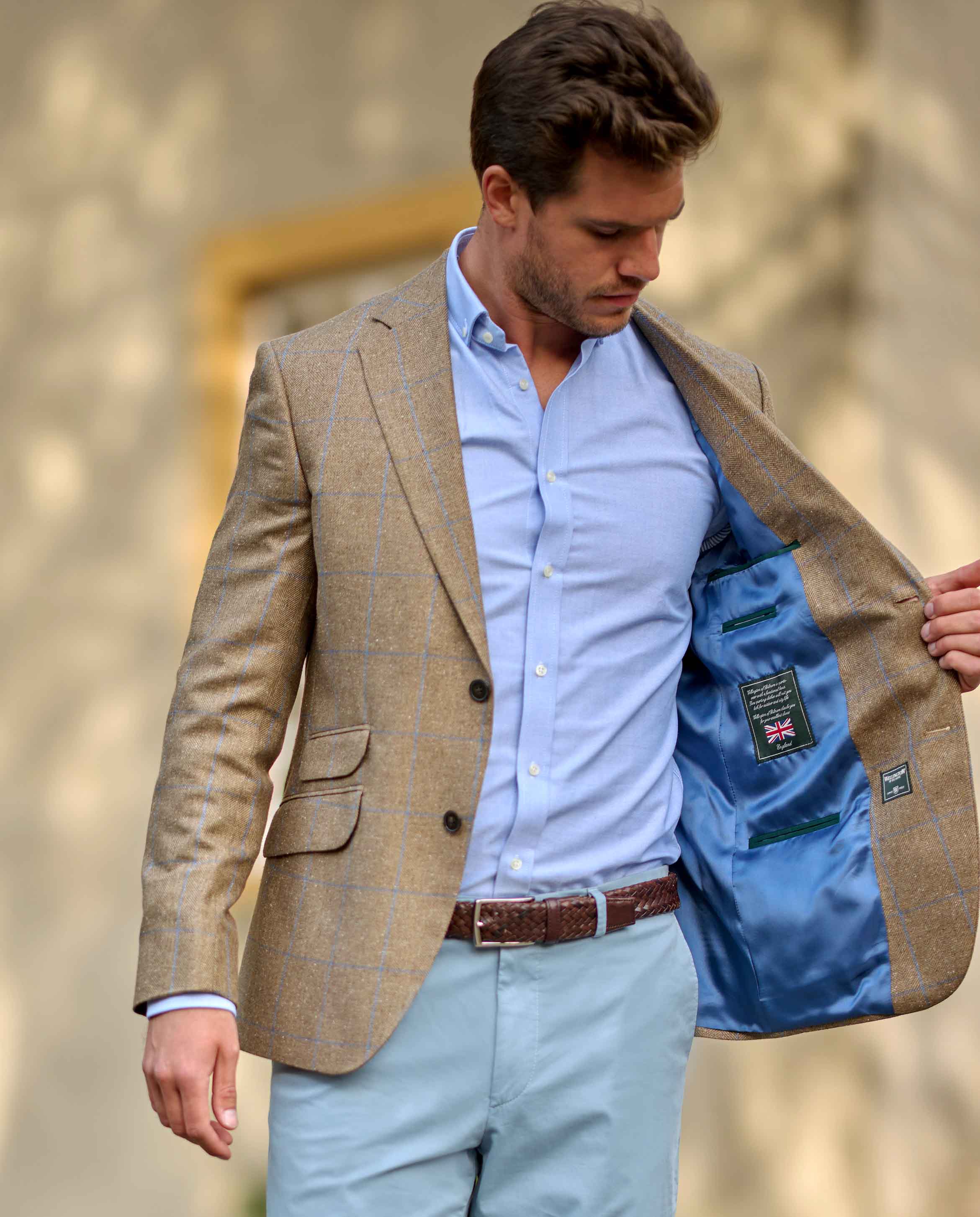 Summer jacket ''London'' made of silk in a beige check