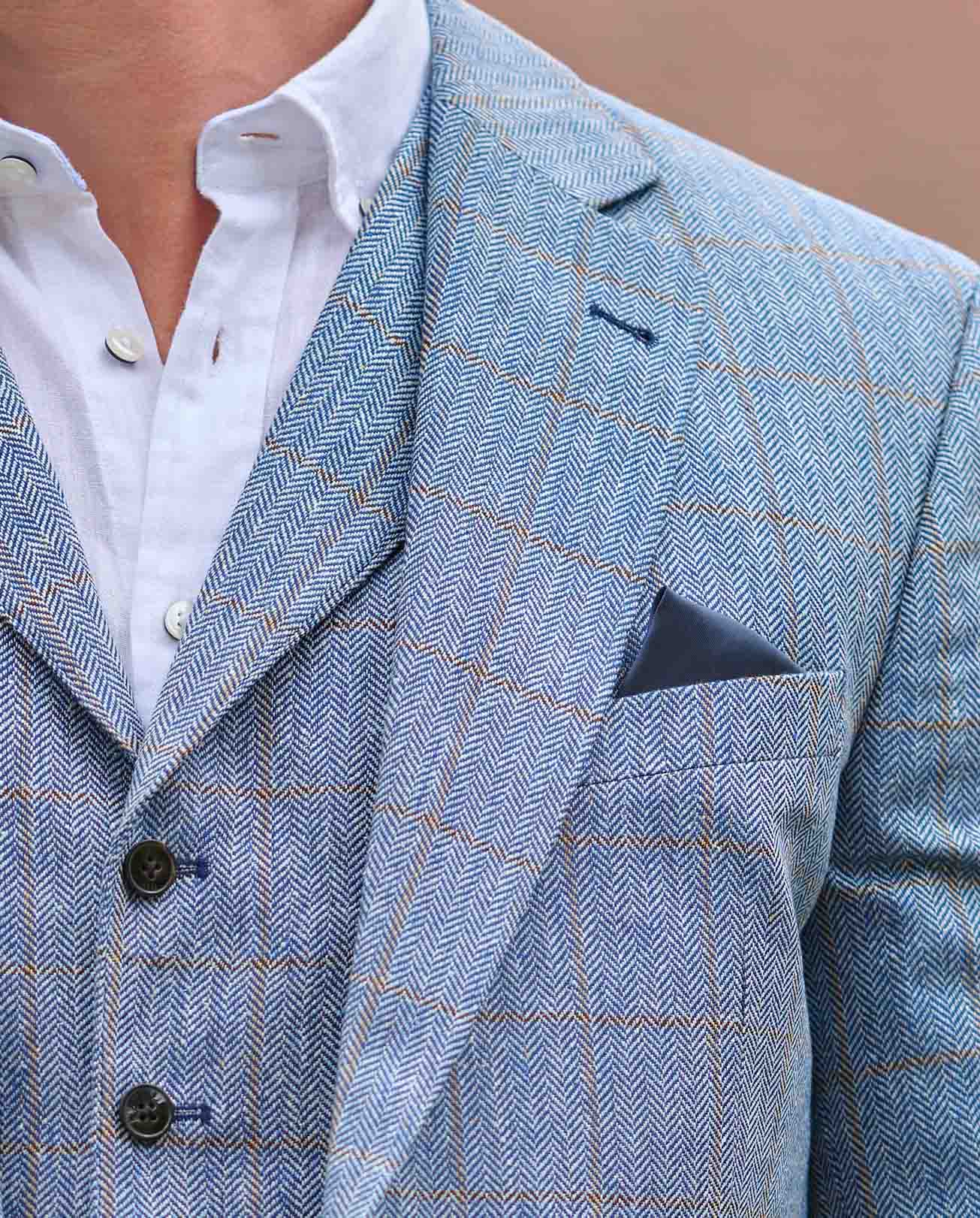 Summer jacket "London" in silk, light blue check
