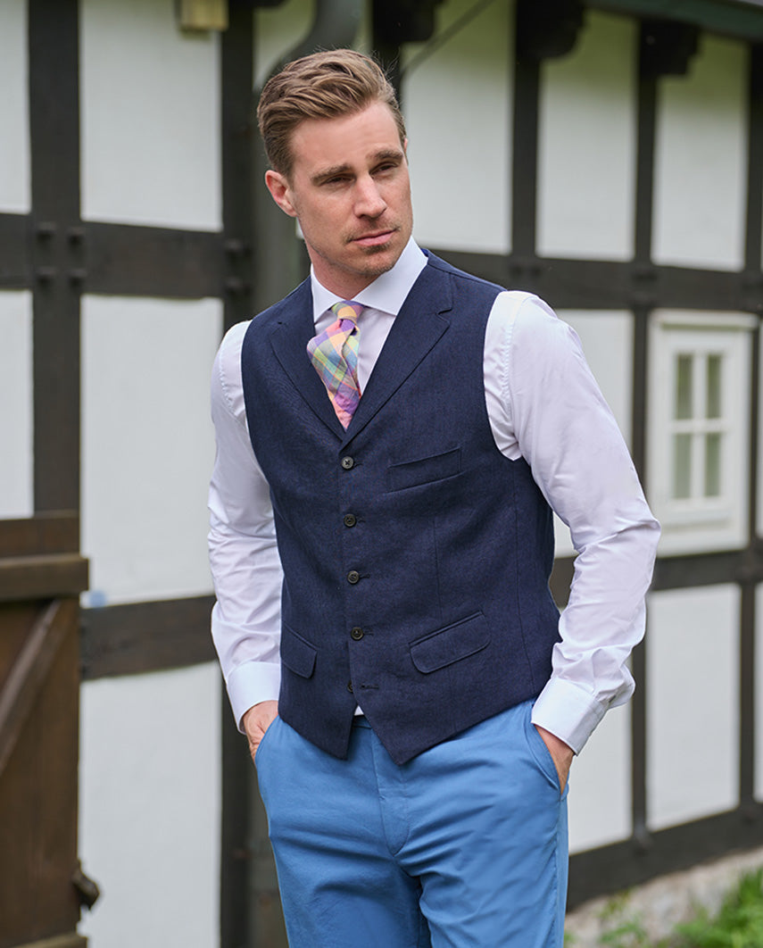 Men's Linen Waistcoat ''Wales'' in navy