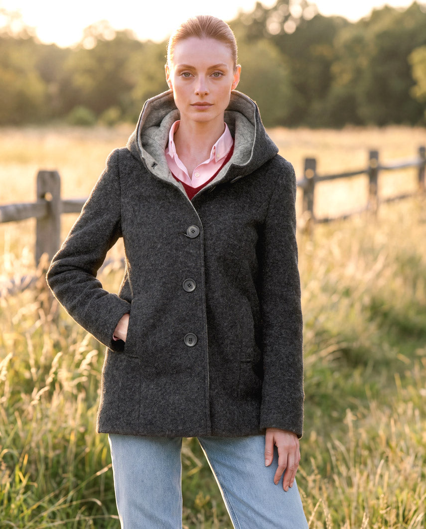 Damen-Walkmantel "Cosy Sarah" aus gekochter Wolle in anthra