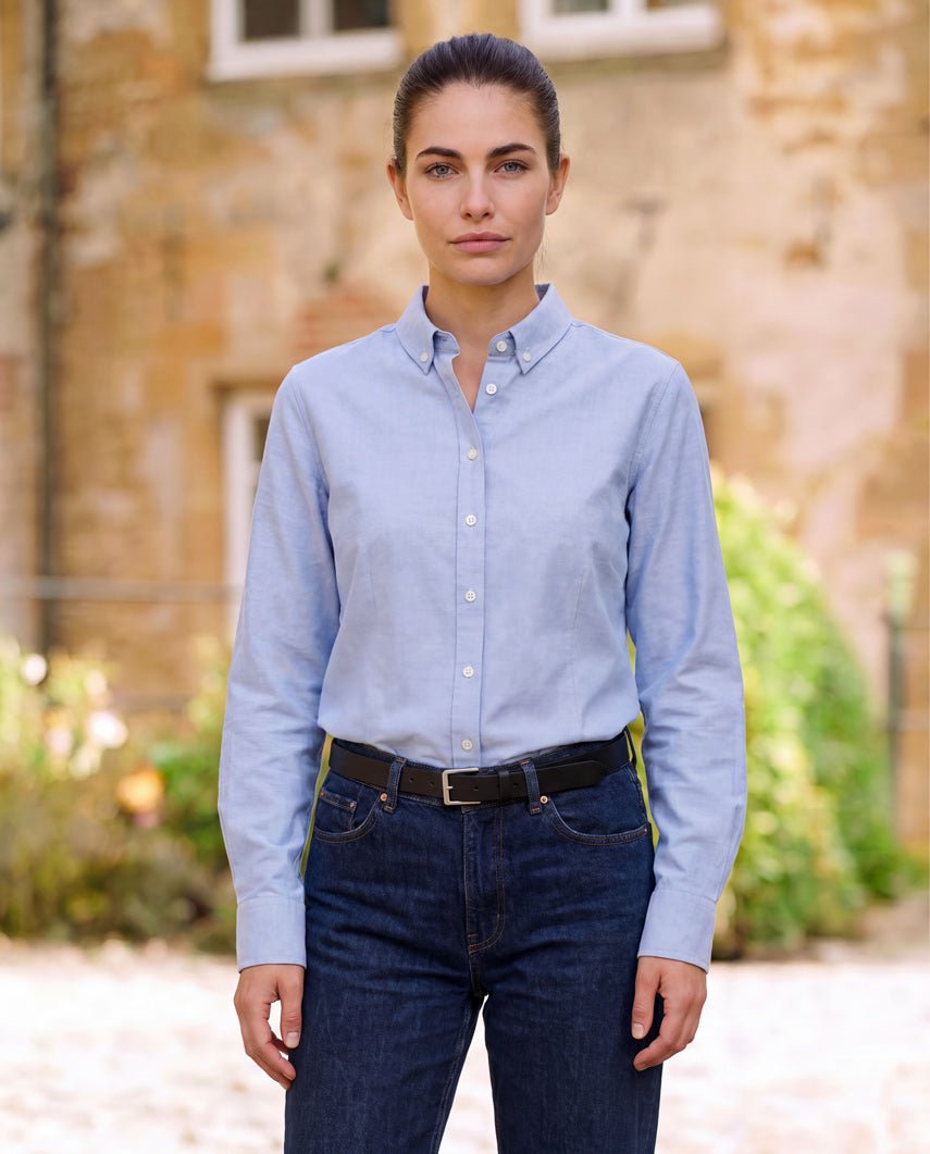 Button-Down Damenbluse „Stella“ in blau melange - Wellington of Bilmore