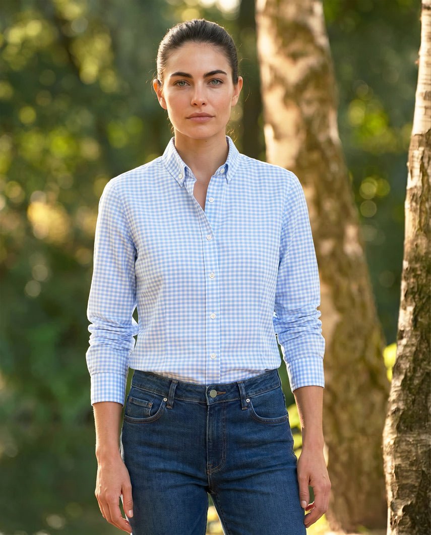 Button-Down Damenbluse „Stella“ in blue vichy - Wellington of Bilmore