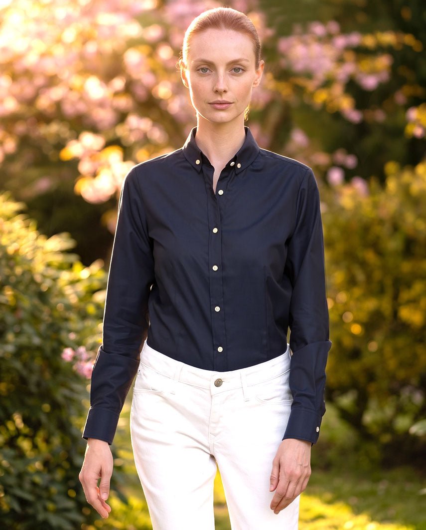 Button-Down Damenbluse "Stella" in navy - Wellington of Bilmore