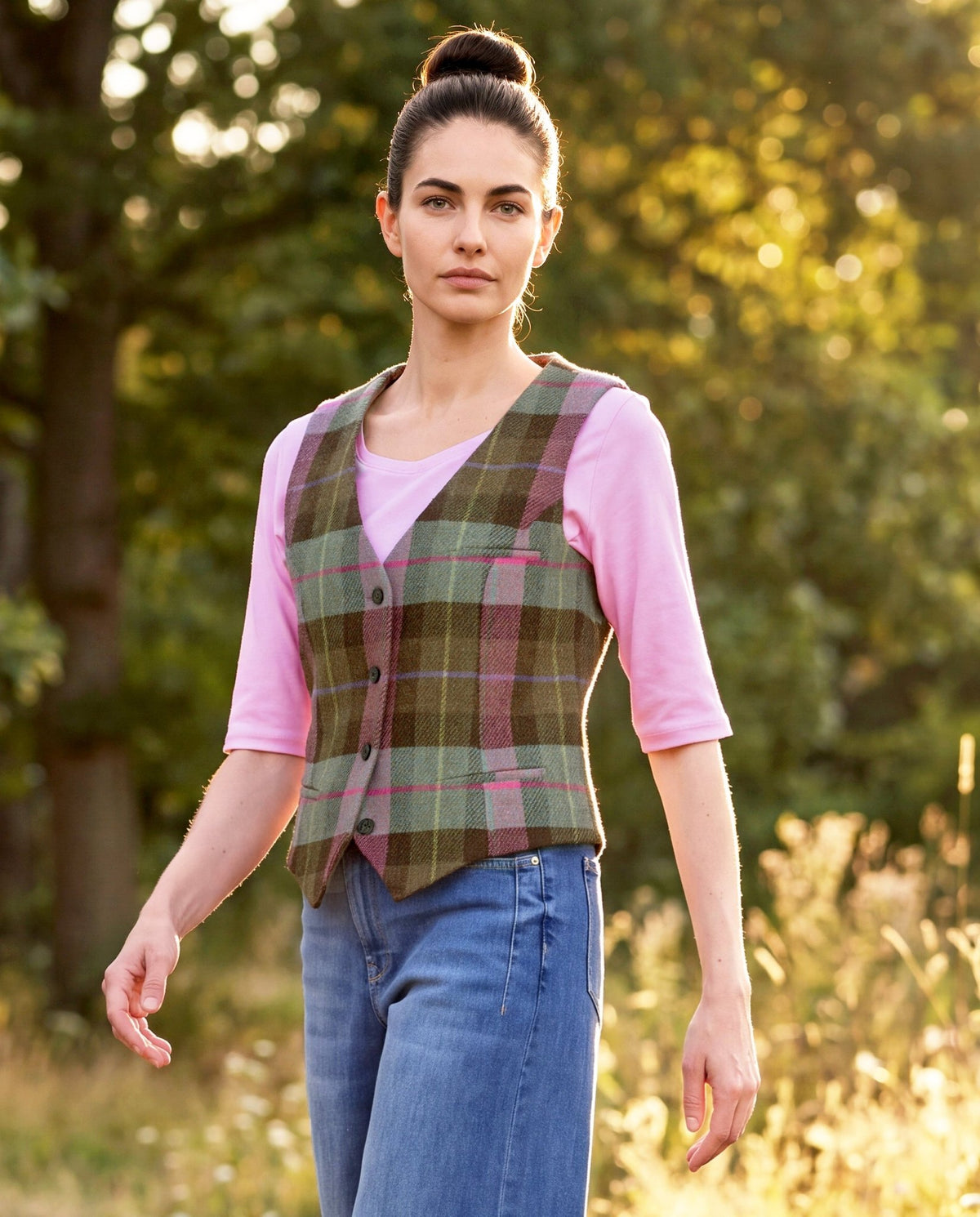 Damen Harris Tweed Weste "Lea" in Tartan Check - Wellington of Bilmore