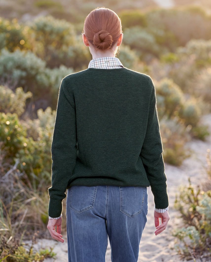 Damen Lambswool Pullover "Mary" in forrest green - Wellington of Bilmore