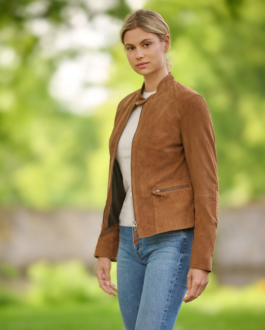 Damen Lederjacke ''Janna'' in cognac im eleganten Biker-Style - Wellington of Bilmore