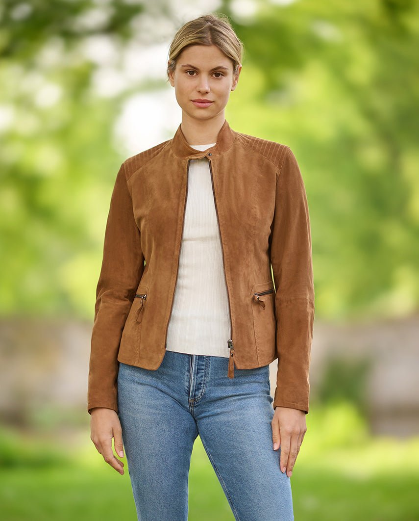 Damen Lederjacke ''Janna'' in cognac im eleganten Biker-Style - Wellington of Bilmore