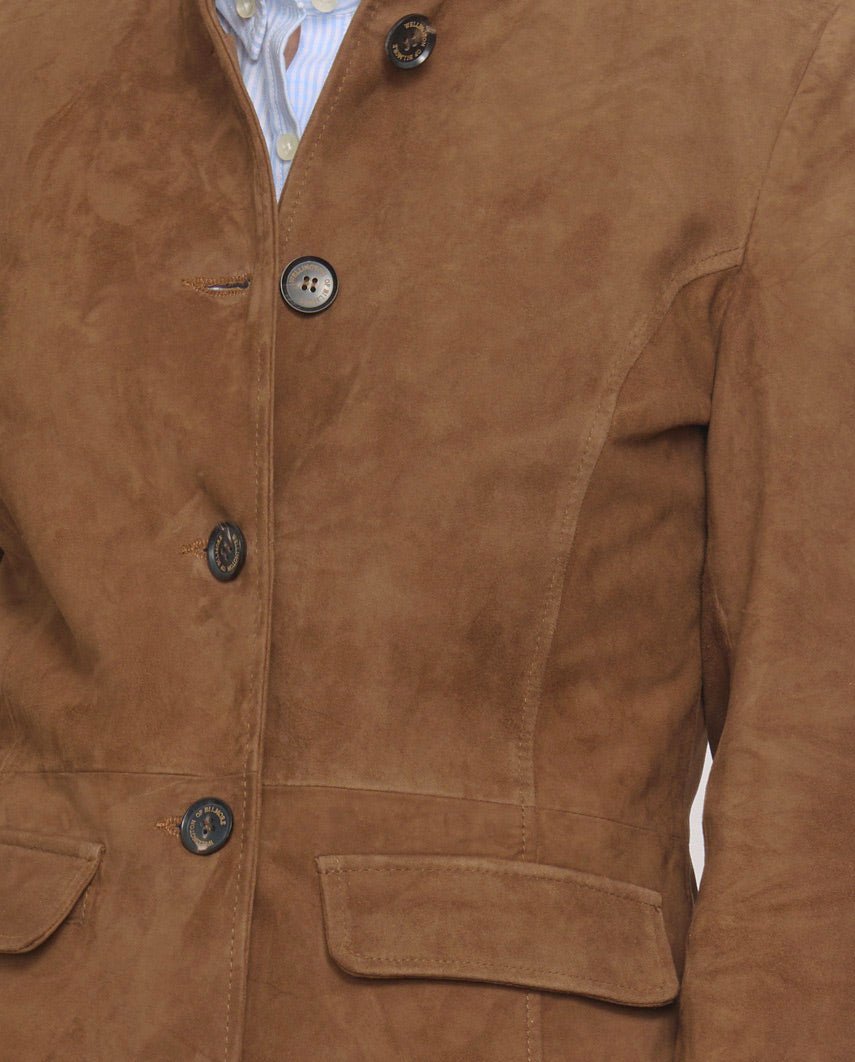 Damen Ledermantel ,,Annie Gehrock'' aus Ziegen-Veloursleder in mud - Wellington of Bilmore