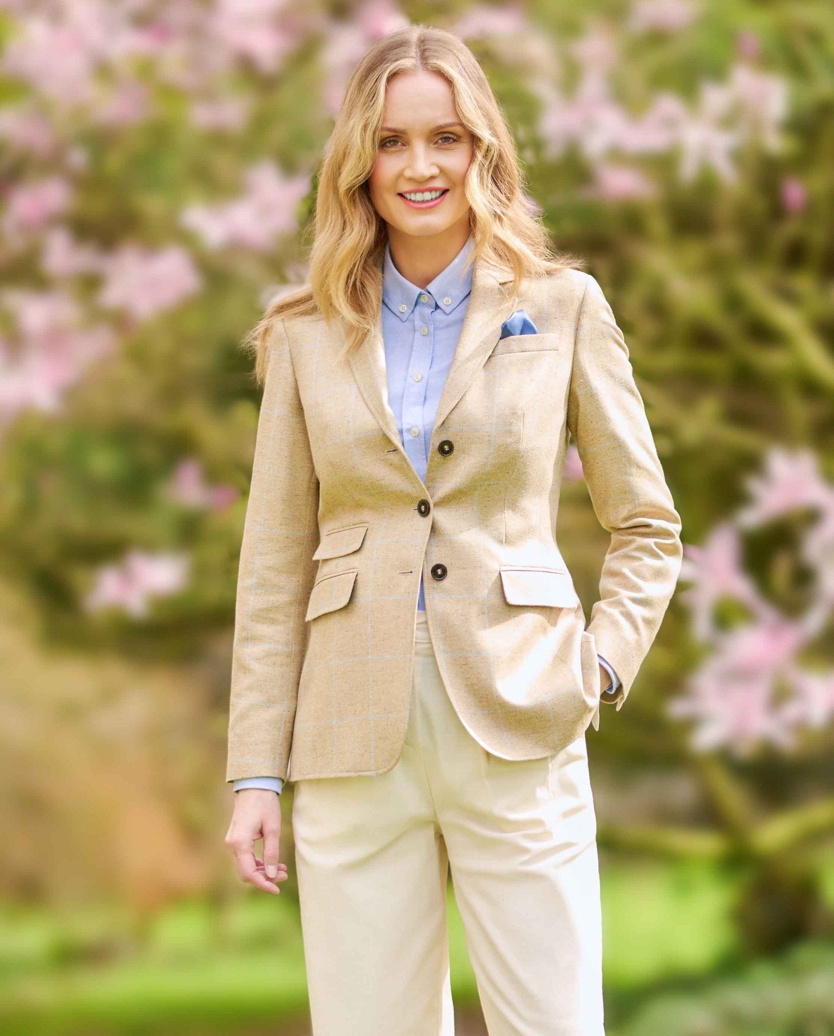 Damen Seidenblazer ,,Carola'' im beige check - Wellington of Bilmore