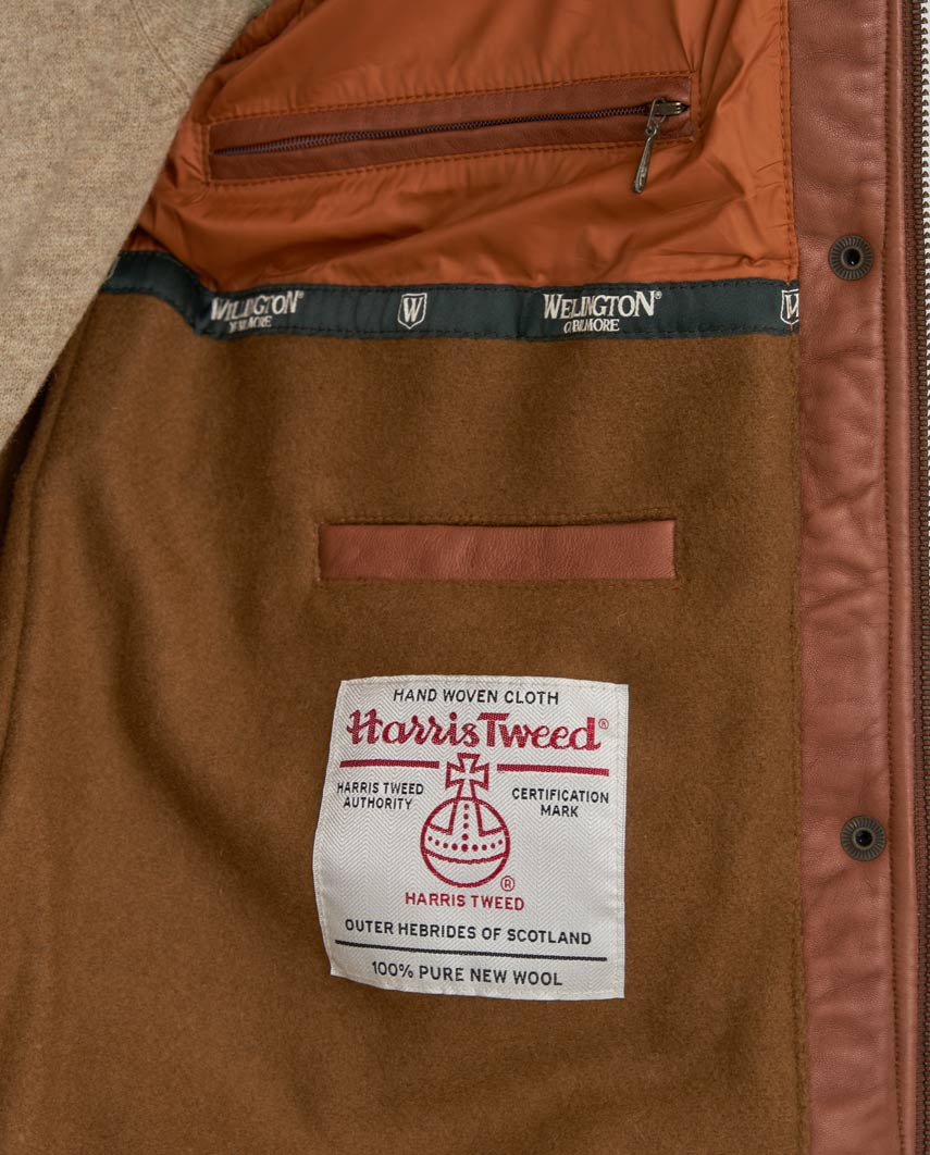 Damen-Steppweste „Lisa“ aus Harris Tweed mit Nappalederbesatz | Evergreen - Wellington of Bilmore
