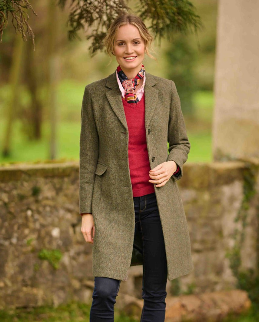 Damen Wollmantel ''Emilia'' in green Hill Tweed - Wellington of Bilmore