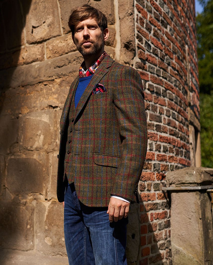 Harris Tweed Sakko ''London'' in red - blue Check - Wellington of Bilmore