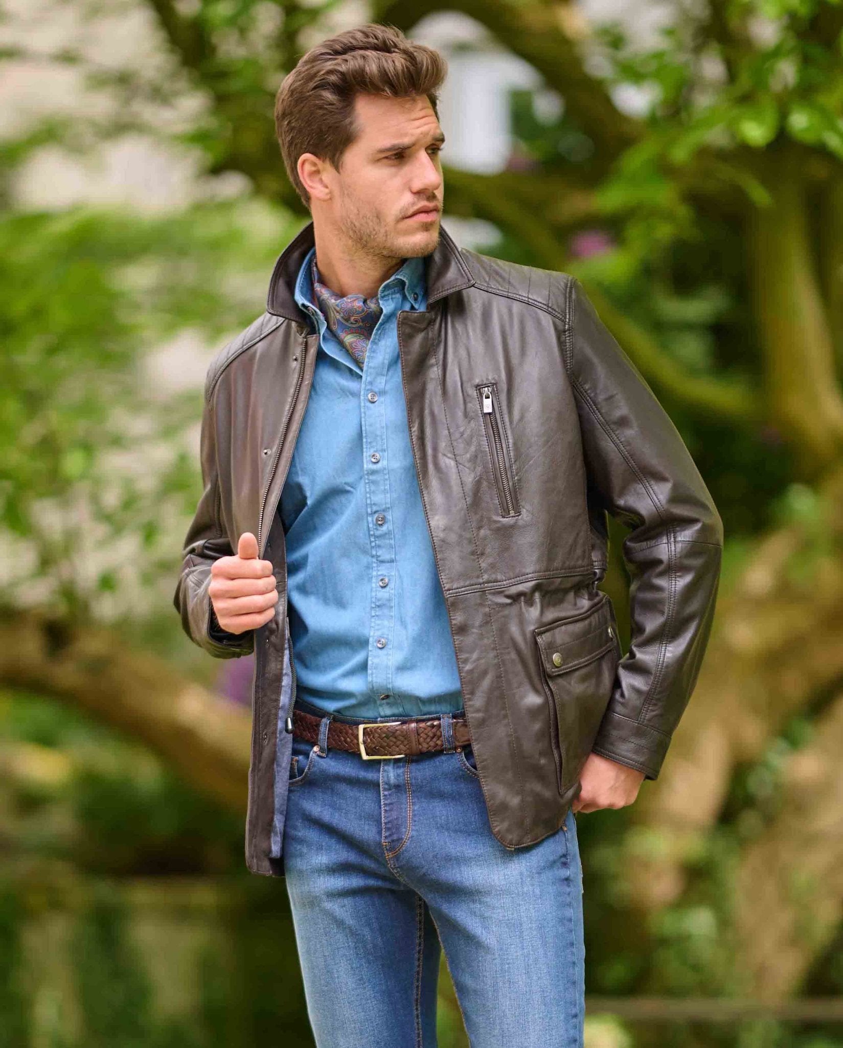 Herren Lederjacke ''Seattle'' aus Lammnappaleder in dark brown - Wellington of Bilmore
