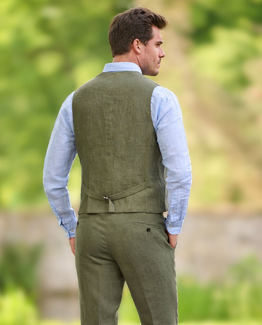 Herren Leinenweste ''Wales'' in oliv - Wellington of Bilmore