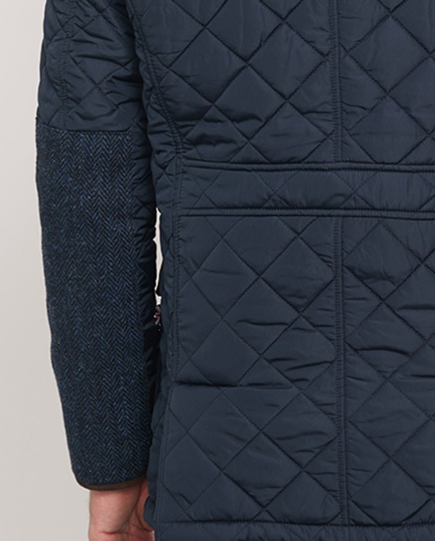 Herren Steppjacke ''Boston'' in navy mit Harris Tweed Applikationen - Wellington of Bilmore