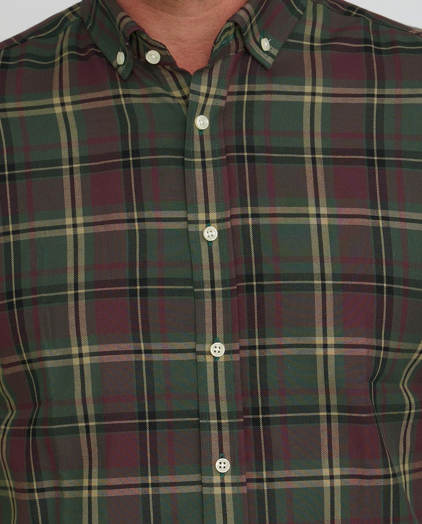 Herrenhemd ‚,Steward'‘ mit Button-Down-Kragen – oliv plum check - Wellington of Bilmore