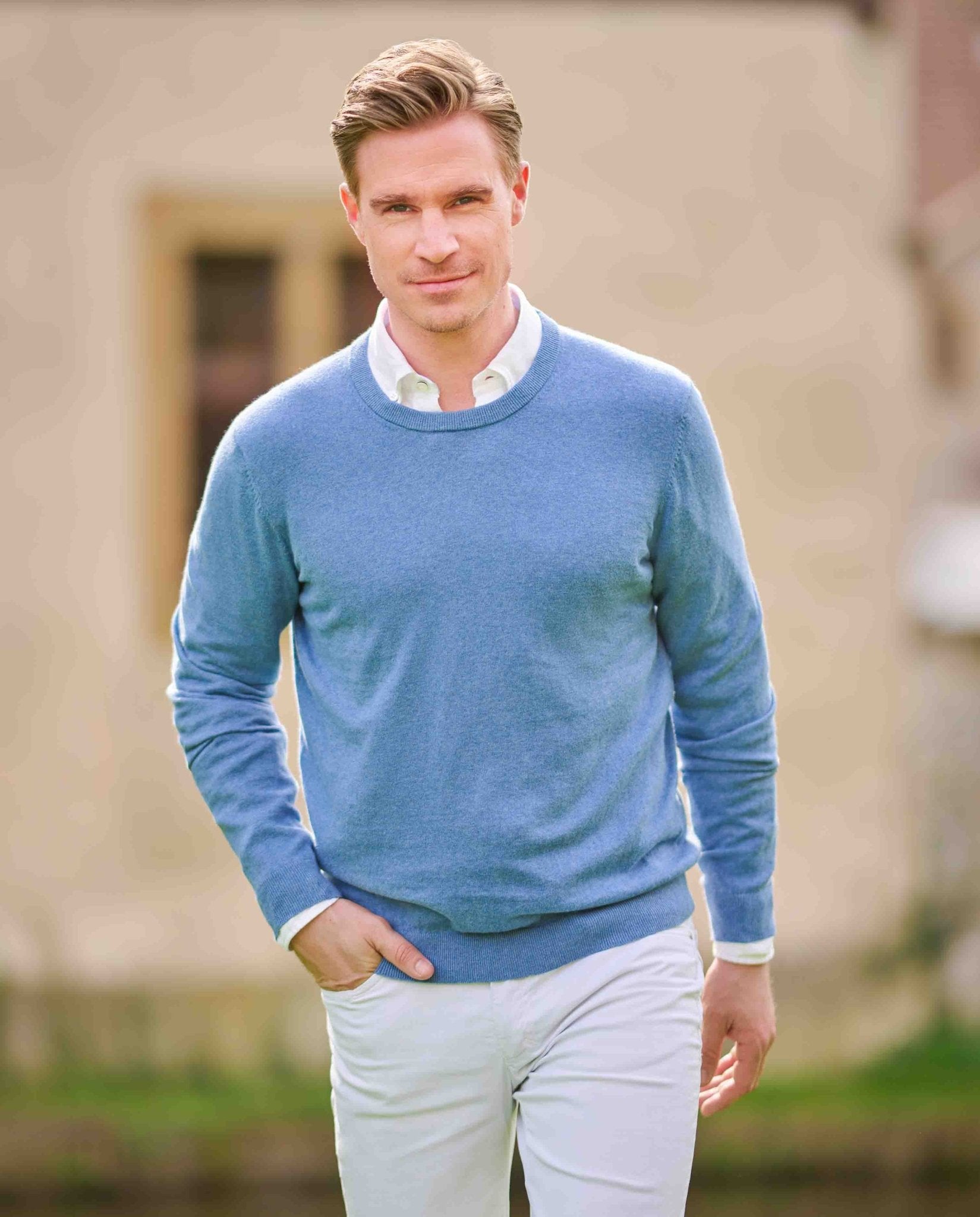 Herrenpullover Rundhals ''Till'' in denim blue - Wellington of Bilmore