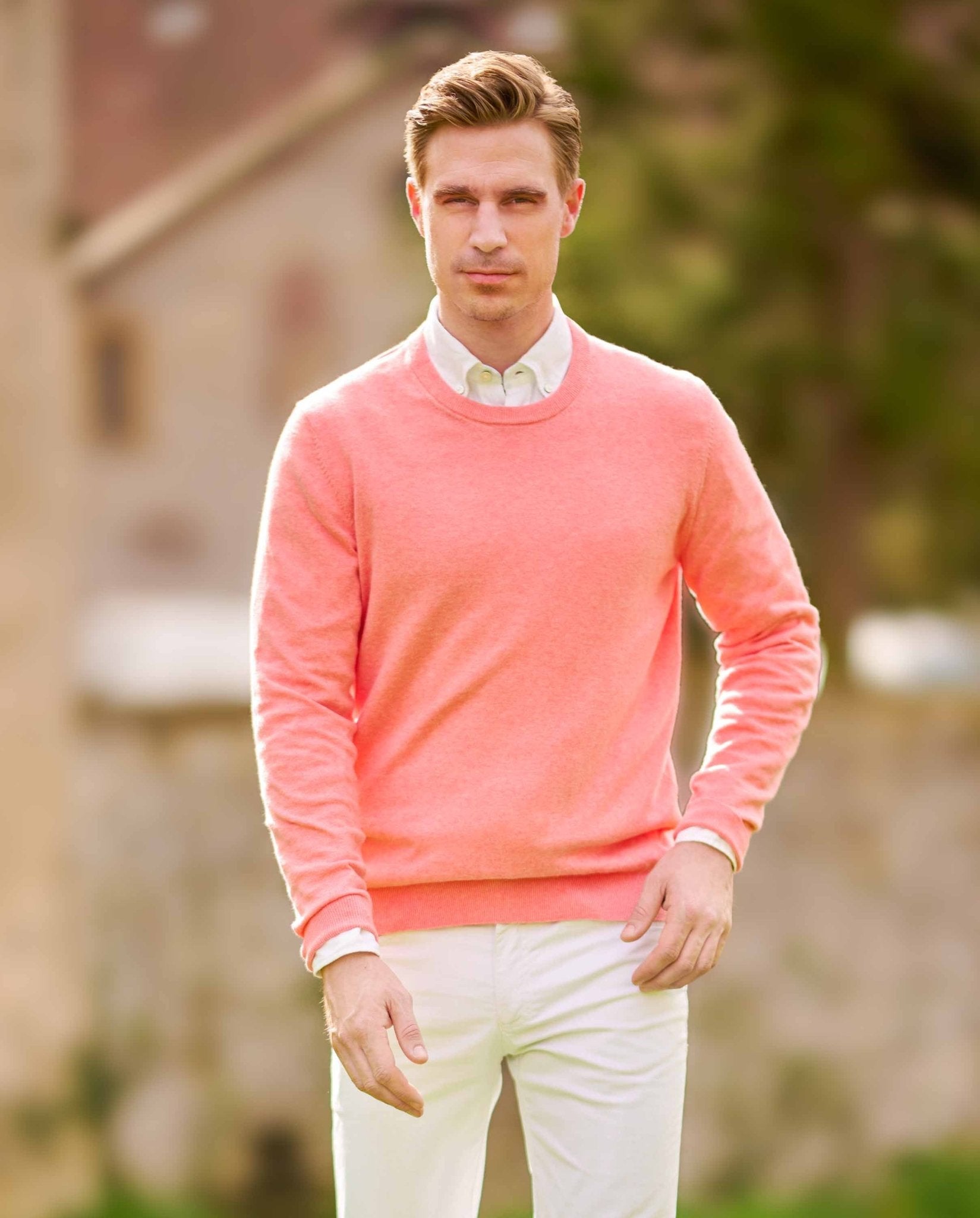 Herrenpullover Rundhals ''Till'' in koralle - Wellington of Bilmore