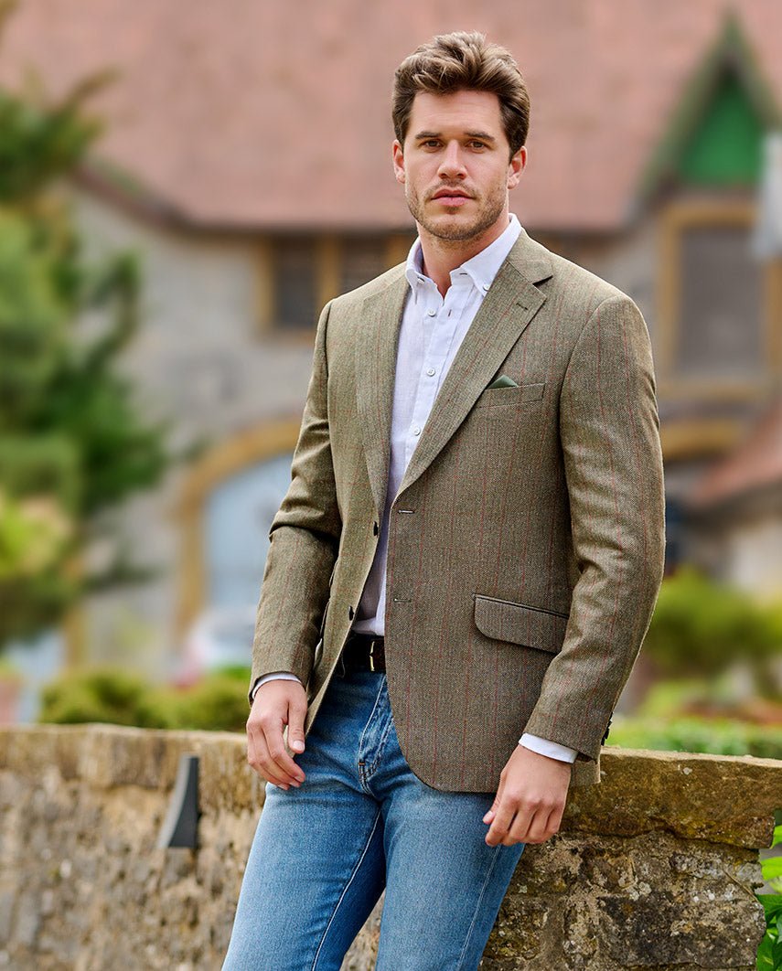 Sommersakko ''London'' aus Seide in oliv check - Wellington of Bilmore