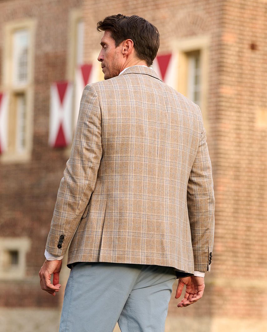 Sommersakko ''London'' im beige-blauem Glencheck aus Seide - Wellington of Bilmore