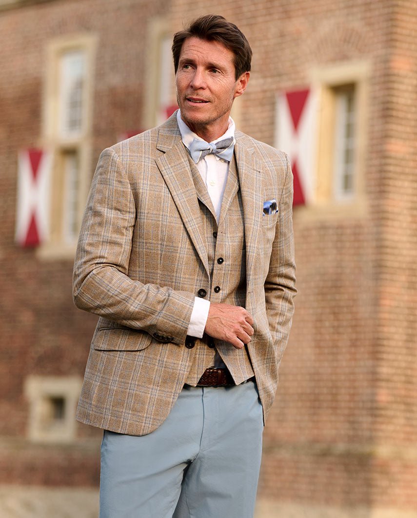 Sommersakko ''London'' im beige-blauem Glencheck aus Seide - Wellington of Bilmore