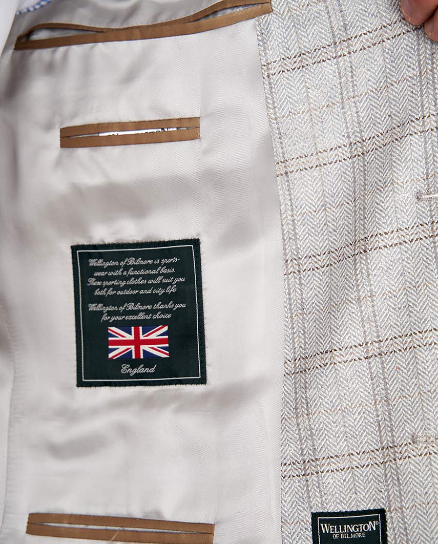 Sommersakko ''London SO'' aus Seide in light grey check - Wellington of Bilmore