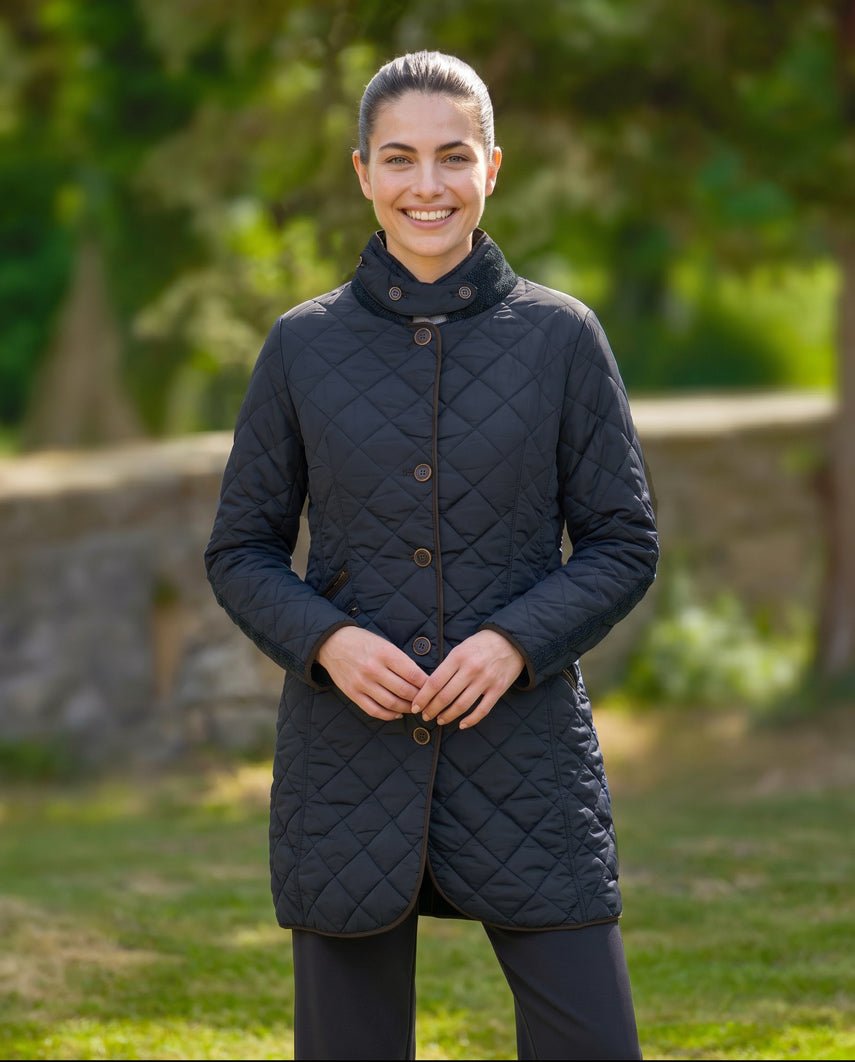 Steppmantel ''Gabby'' mit Tweed Besatz in navy - Wellington of Bilmore